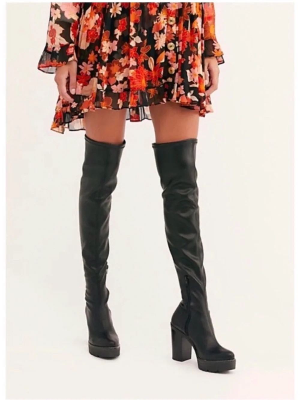 Free People Oakland Vegan Leather OTK Platform Boots Black 6.5